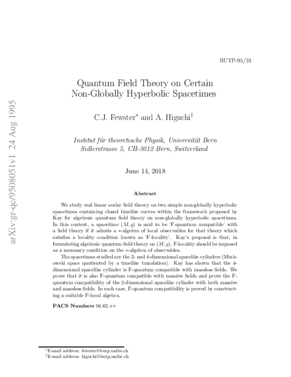 (PDF) Quantum Field Theory on Certain Non-Globally Hyperbolic