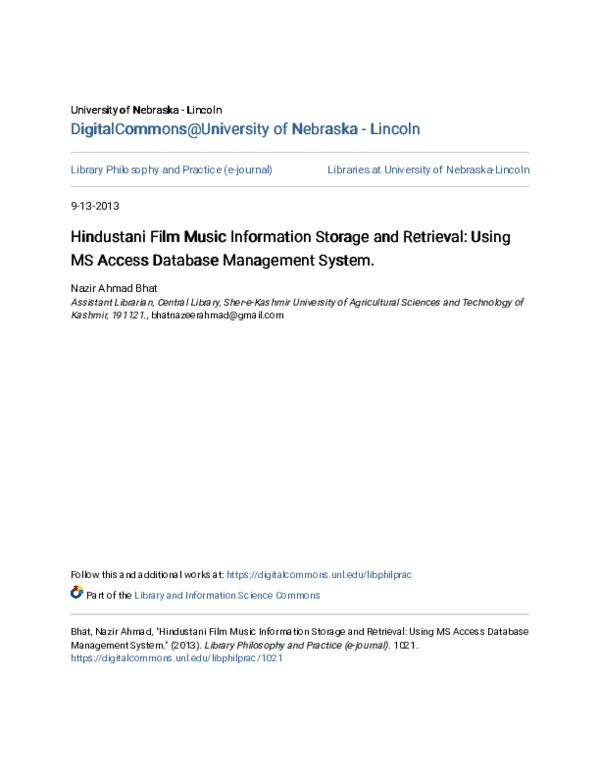 (PDF) Hindustani Film Music Information Storage and Retrieval: Using MS ...