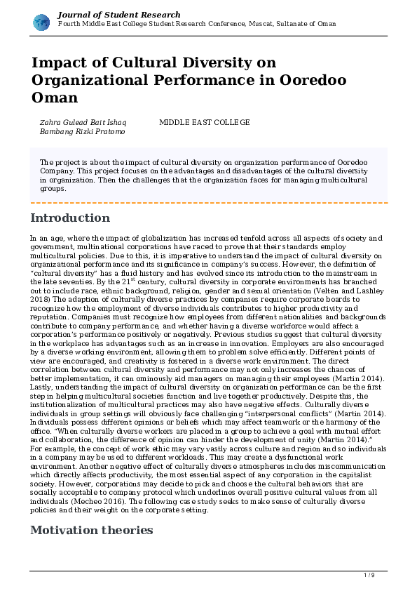 (PDF) Impact of Cultural Diversity on Organizational Performance in ...