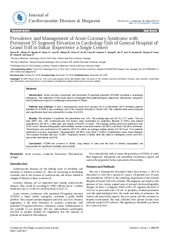 (PDF) Prevalence and Management of Acute Coronary Syndrome with ...