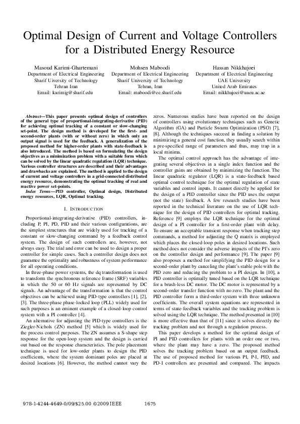 (PDF) Optimal Design of Current and Voltage Controllers for a ...