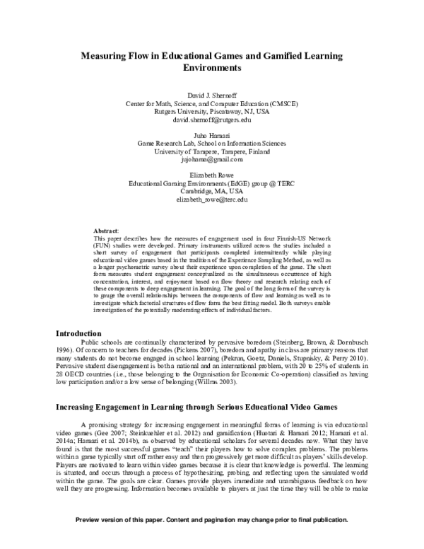 (PDF) Measuring Flow in Educational Games and Gamified Learning ...