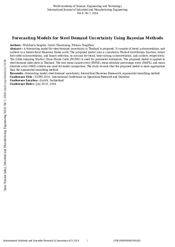 (PDF) Forecasting Models for Steel Demand Uncertainty Using Bayesian ...