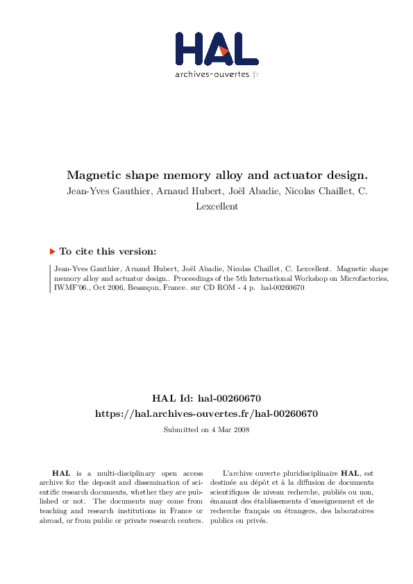 (PDF) Magnetic shape memory alloy and actuator design