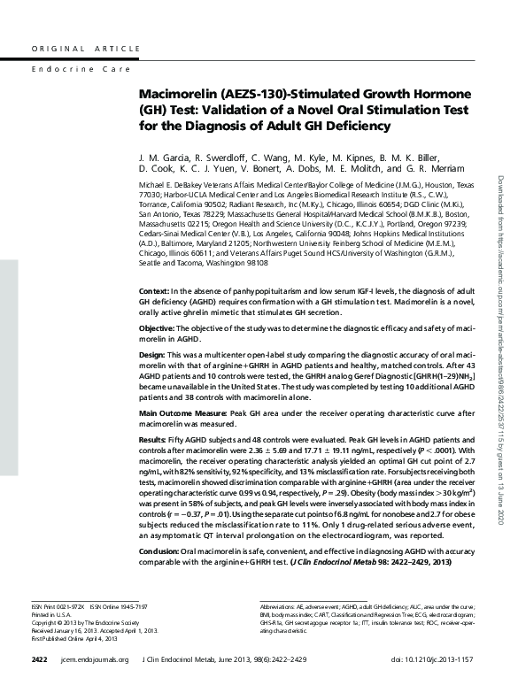 (PDF) Macimorelin (AEZS-130)-Stimulated Growth Hormone (GH) Test ...