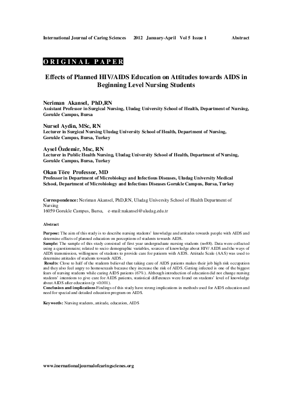 (PDF) Effects of Planned HIV/AIDS Education on Attitudes towards AIDS ...
