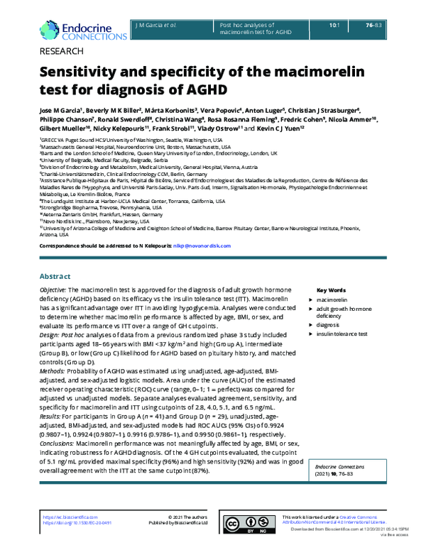 (PDF) Sensitivity and specificity of the macimorelin test for diagnosis ...