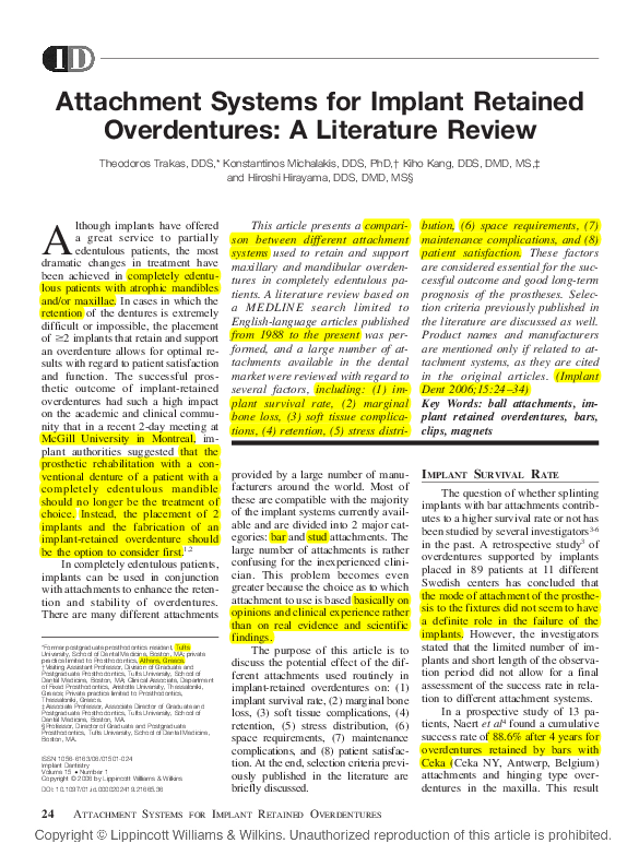 (PDF) Attachment Systems for Implant Retained Overdentures A