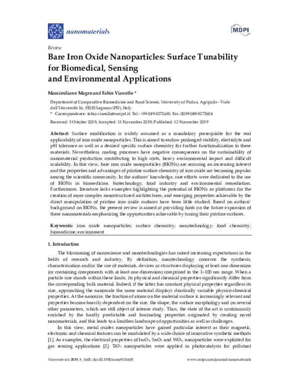 (PDF) Bare Iron Oxide Nanoparticles: Surface Tunability for Biomedical ...
