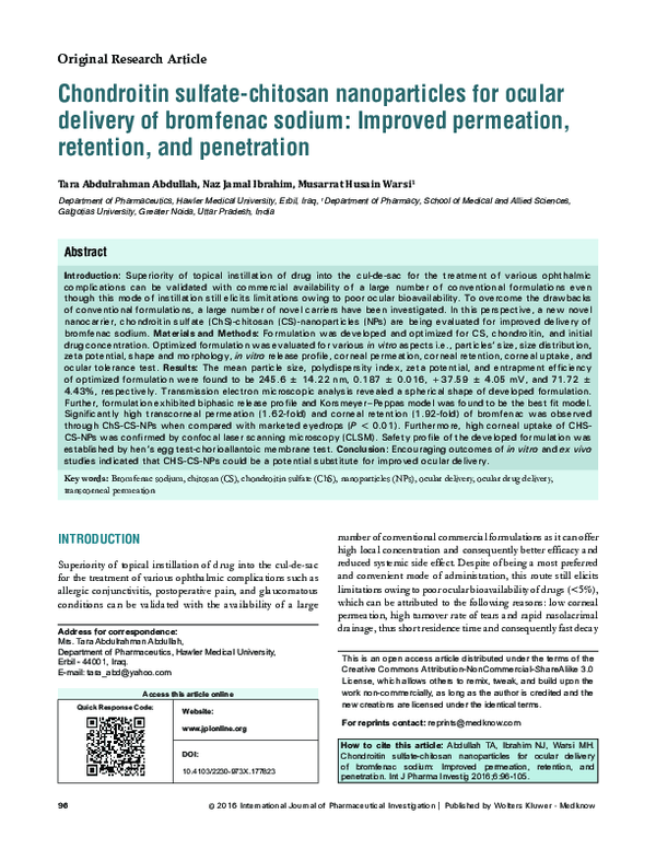 (PDF) Chondroitin sulfatechitosan nanoparticles for ocular delivery of