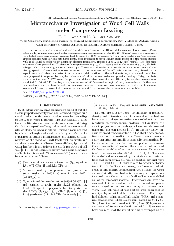 (PDF) Micromechanics Investigation of Wood Cell Walls under Compression ...