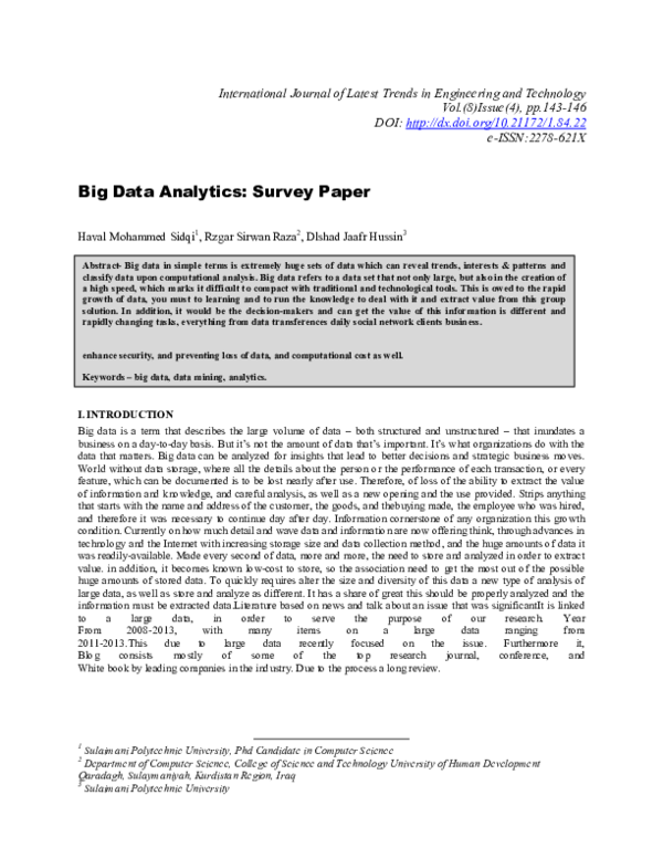 (PDF) Big Data Analytics: Survey Paper