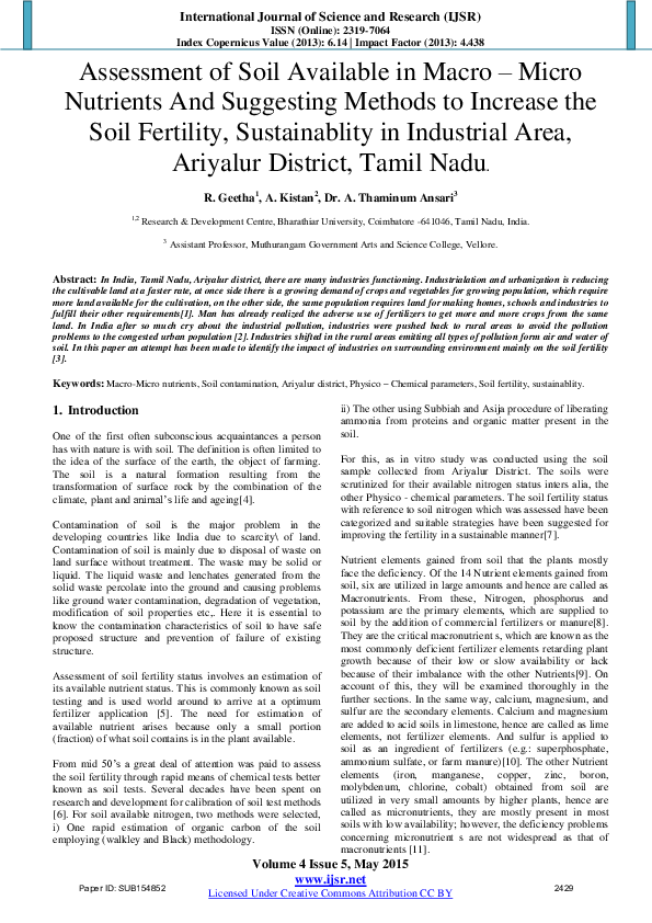 (PDF) Assessment of Soil Available in Macro – Micro Nutrients And ...