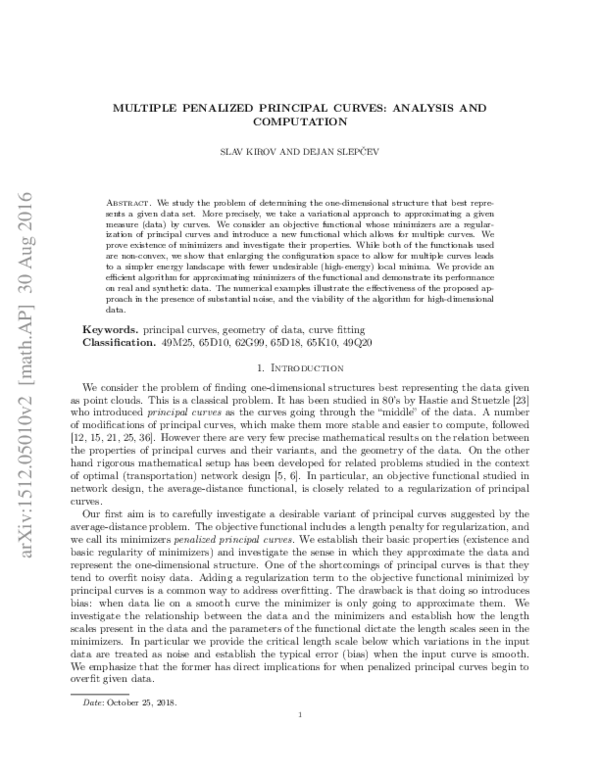 (PDF) Multiple Penalized Principal Curves: Analysis and Computation ...