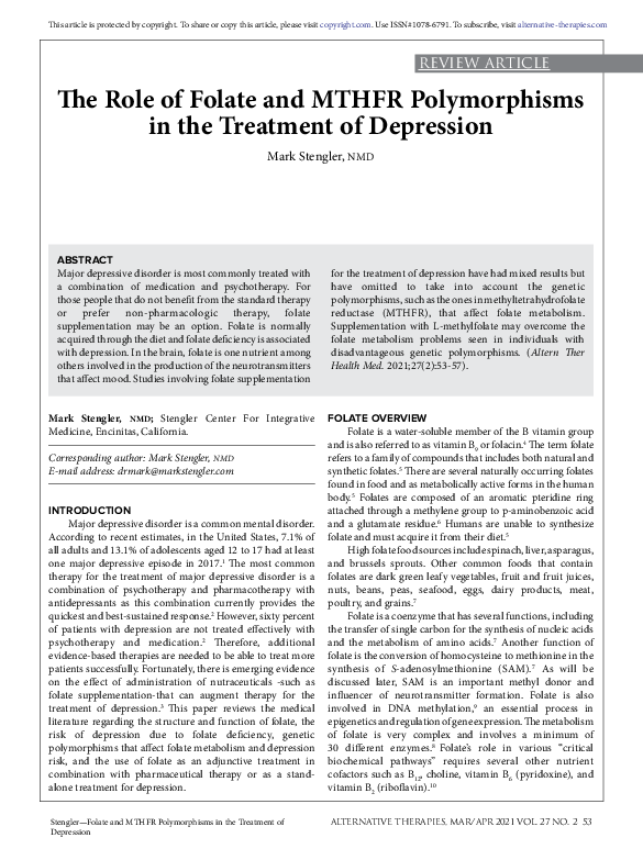 (PDF) The Role of Folate and MTHFR Polymorphisms in the Treatment of ...