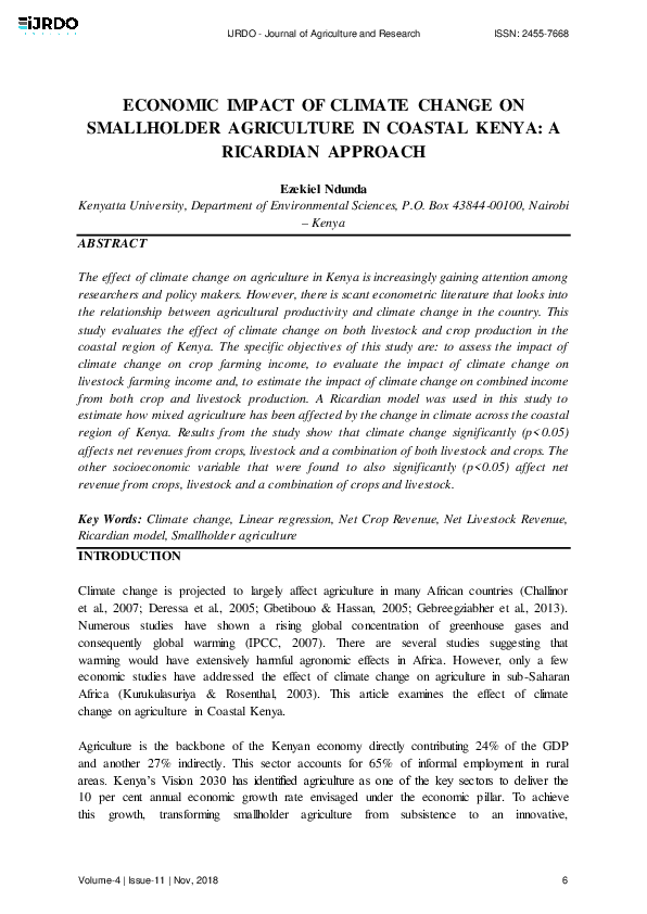 (PDF) Economic Impact of Climate Change on Smallholder Agriculture in ...