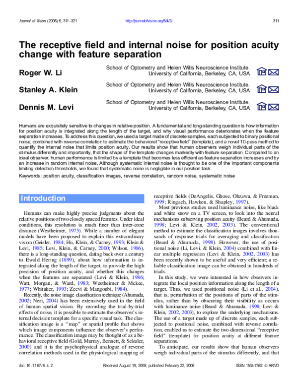 (PDF) The receptive field and internal noise for position acuity change ...