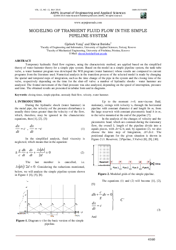 (PDF) Modeling of Transient Fluid Flow in the Simple Pipeline System