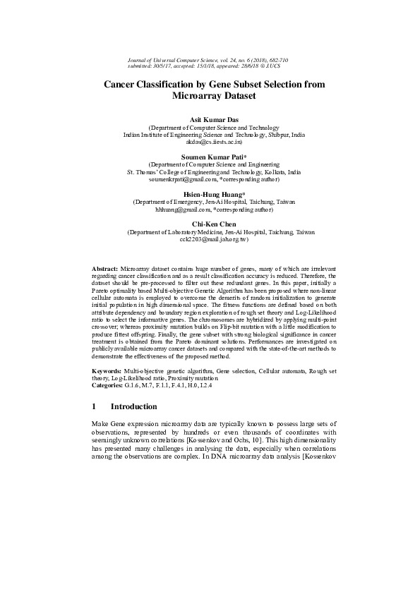 (PDF) Cancer Classification by Gene Subset Selection from Microarray ...