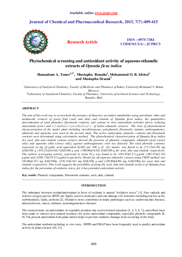 (PDF) Phytochemical screening and antioxidant activity of aqueous ...