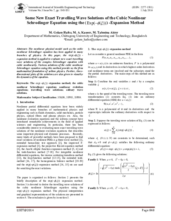 (PDF) Some New Exact Travelling Wave Solutions of the Cubic Nonlinear ...