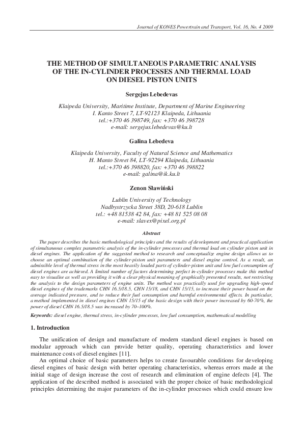 (PDF) The Method of Simultaneous Parametric Analysis of the In-Cylinder ...