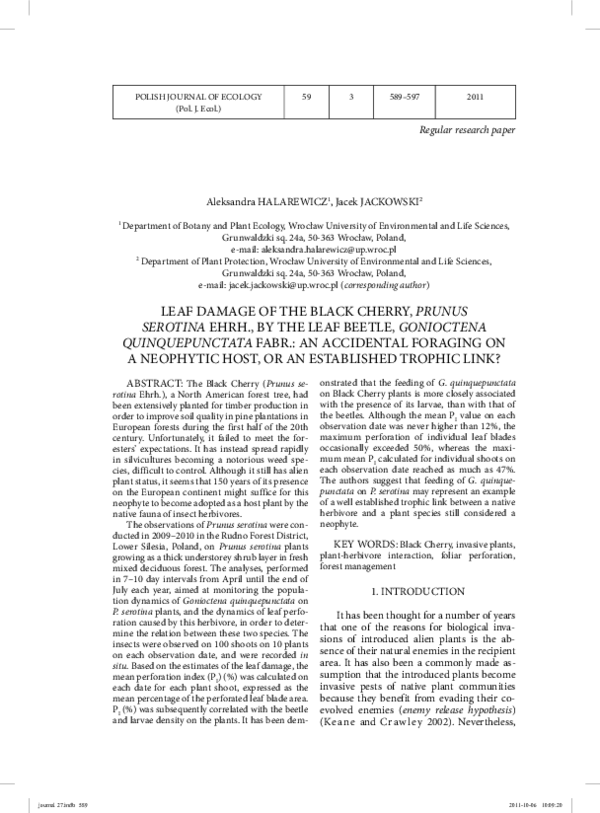 (PDF) Leaf damage of the Black Cherry, Prunus serotina Ehrh., by the ...