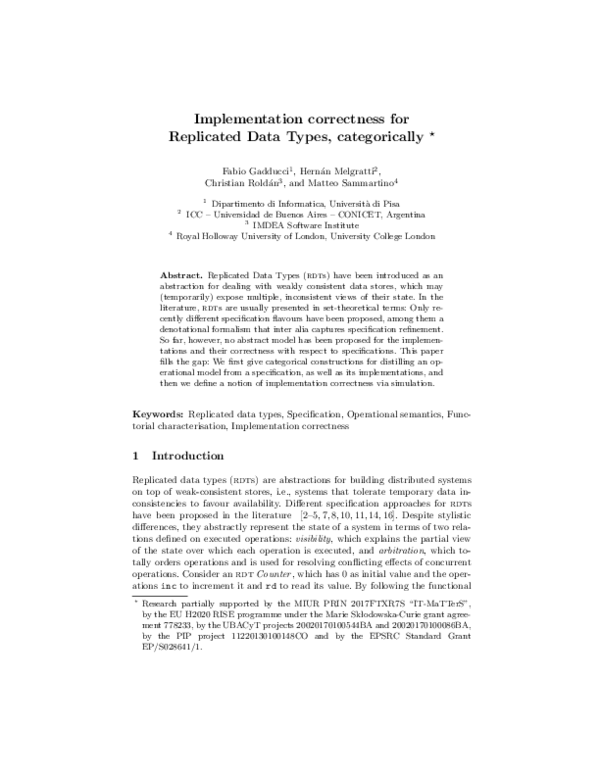 (PDF) Implementation Correctness for Replicated Data Types, Categorically