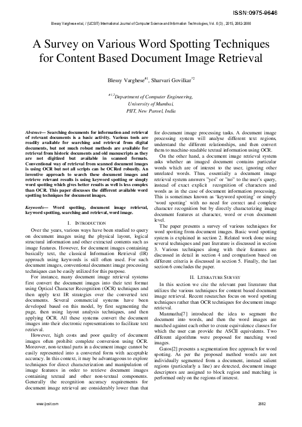 (PDF) A Survey on Various Word Spotting Techniques for Content Based ...