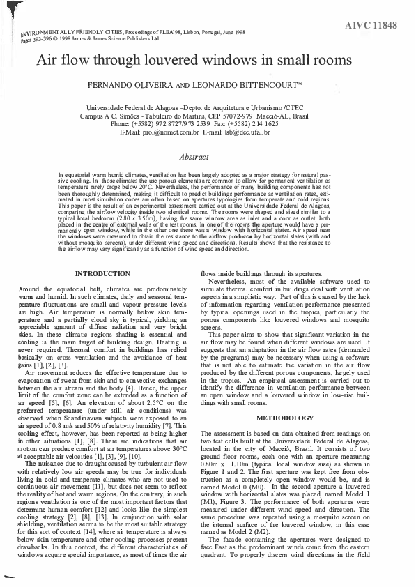 (PDF) Air flow through louvered windows in small rooms