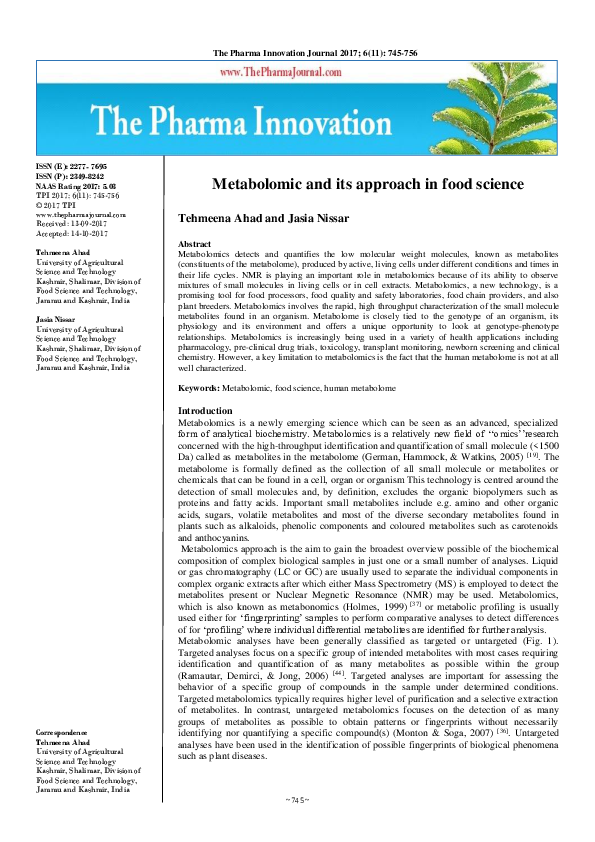(PDF) Metabolomic and its approach in food science