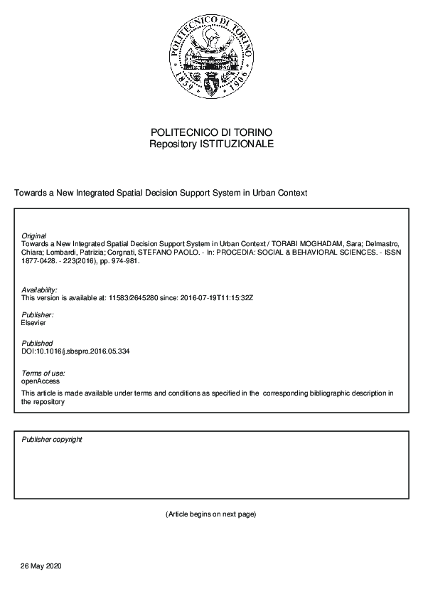 (PDF) Towards a New Integrated Spatial Decision Support System in Urban ...