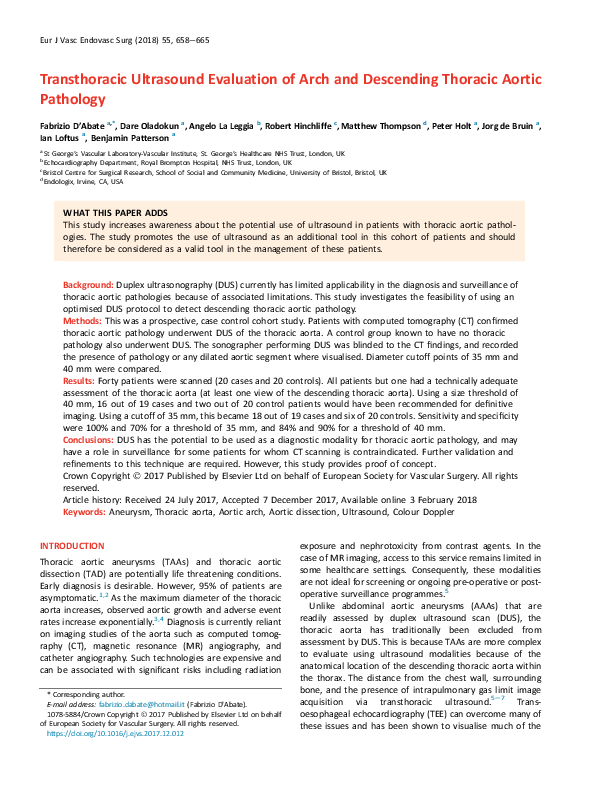 (PDF) Transthoracic Ultrasound Evaluation of Arch and Descending ...