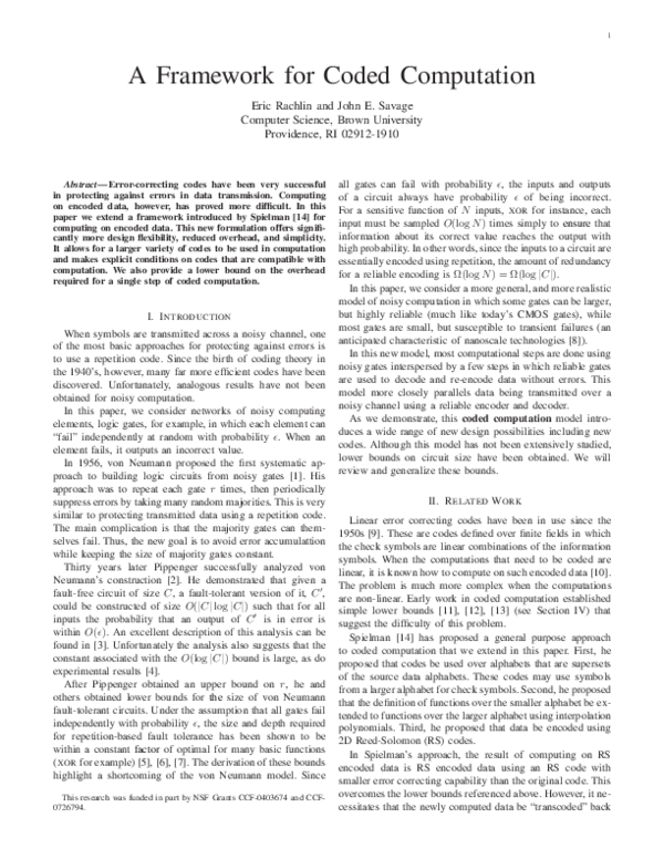 (PDF) 1A Framework for Coded Computation