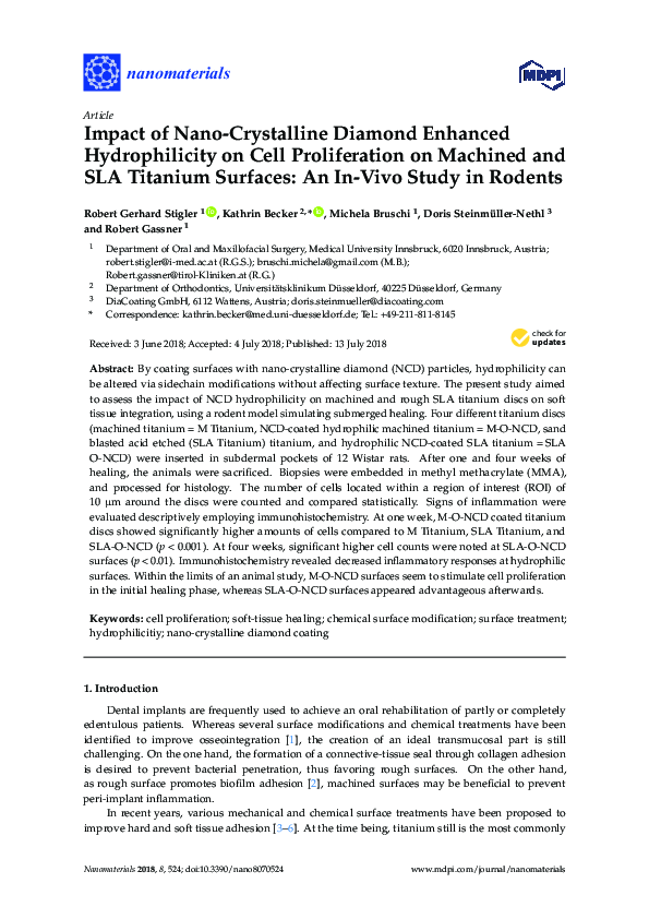 (PDF) Impact of Nano-Crystalline Diamond Enhanced Hydrophilicity on ...