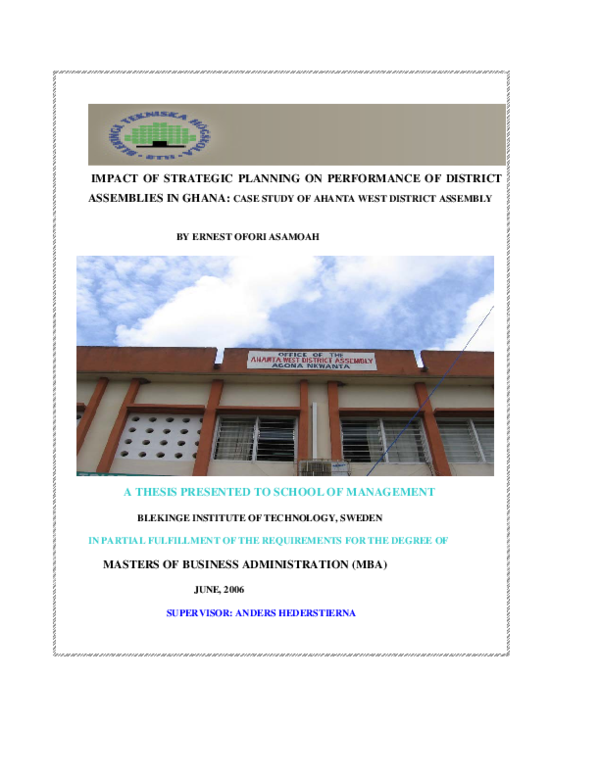 (PDF) Impact of Strategic Planning on Performance of District