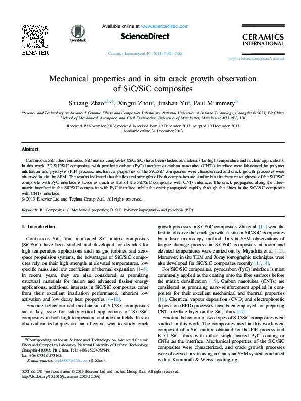 (PDF) Mechanical properties and in situ crack growth observation of SiC ...