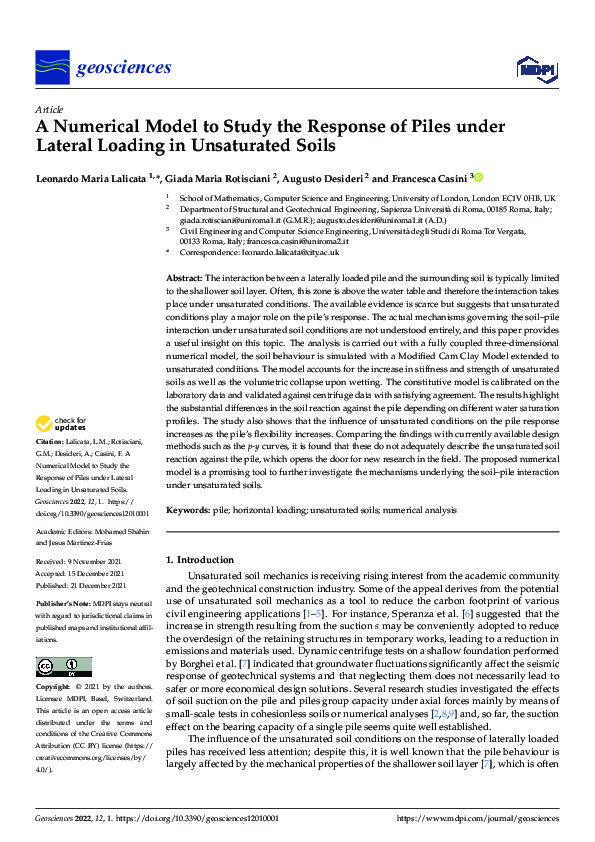 (PDF) A Numerical Model to Study the Response of Piles under Lateral ...