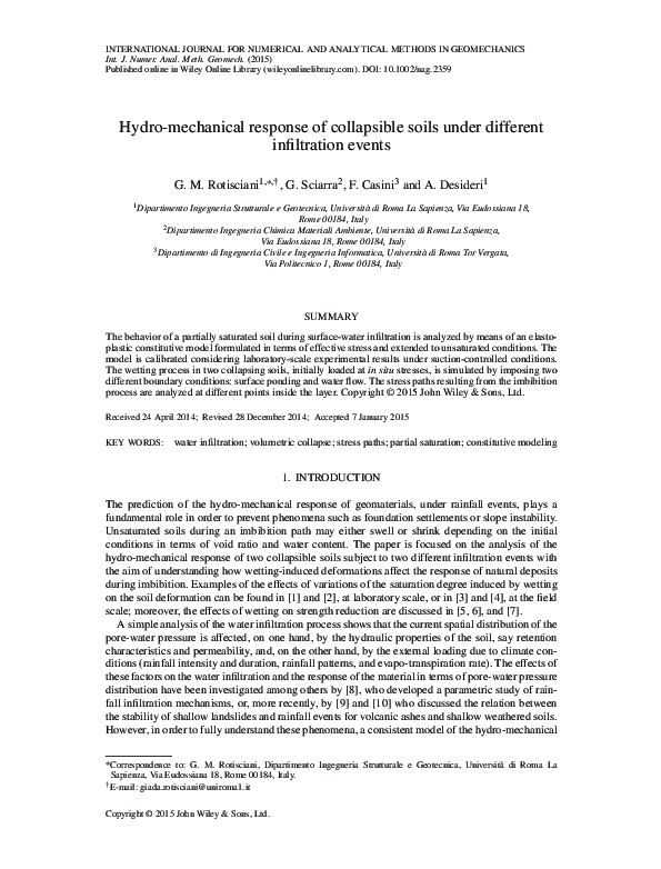 (PDF) Hydro‐mechanical response of collapsible soils under different ...