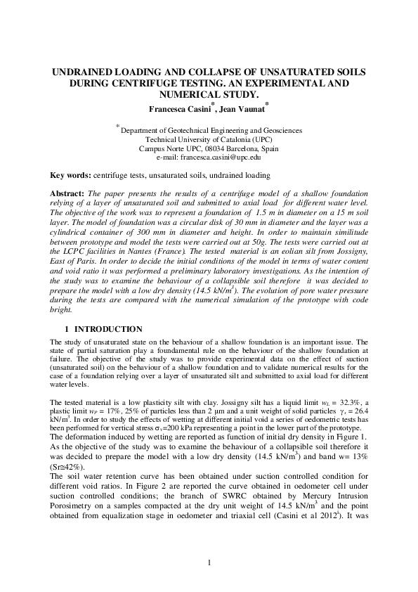 (PDF) 1 Undrained Loading and Collapse of Unsaturated Soils During ...
