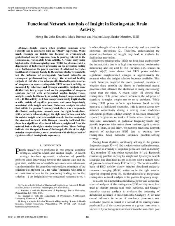 (PDF) Functional network analysis of insight in resting-state brain ...