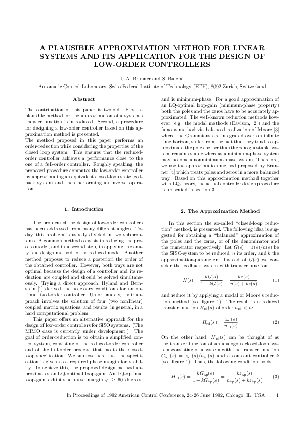 (PDF) A Plausible Approximation Method for Linear Systems and its ...