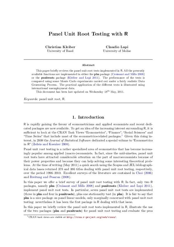 (PDF) Panel Unit Root Testing with R