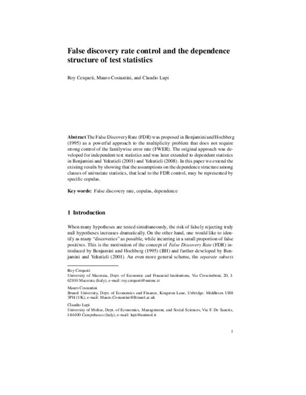(PDF) False discovery rate control and the dependence structure of test ...