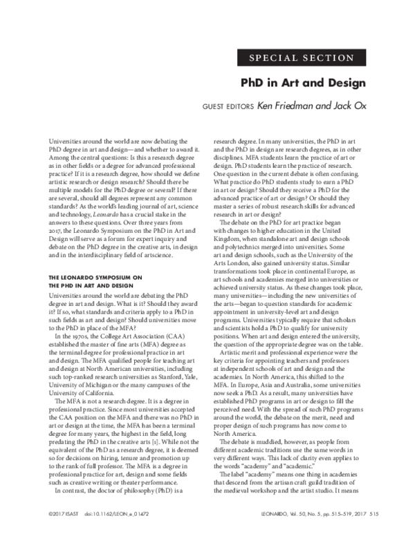 (PDF) Special Section: PhD in Art and Design: Introduction