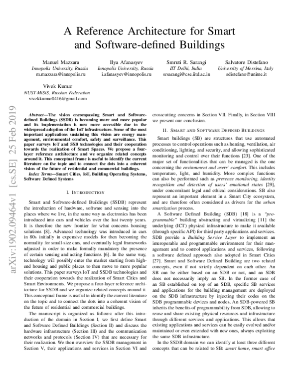 (PDF) A Reference Architecture for Smart and Software-Defined Buildings