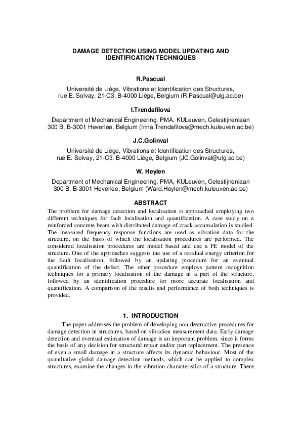 (PDF) Damage Detection Using Model Updating and Identification Techniques