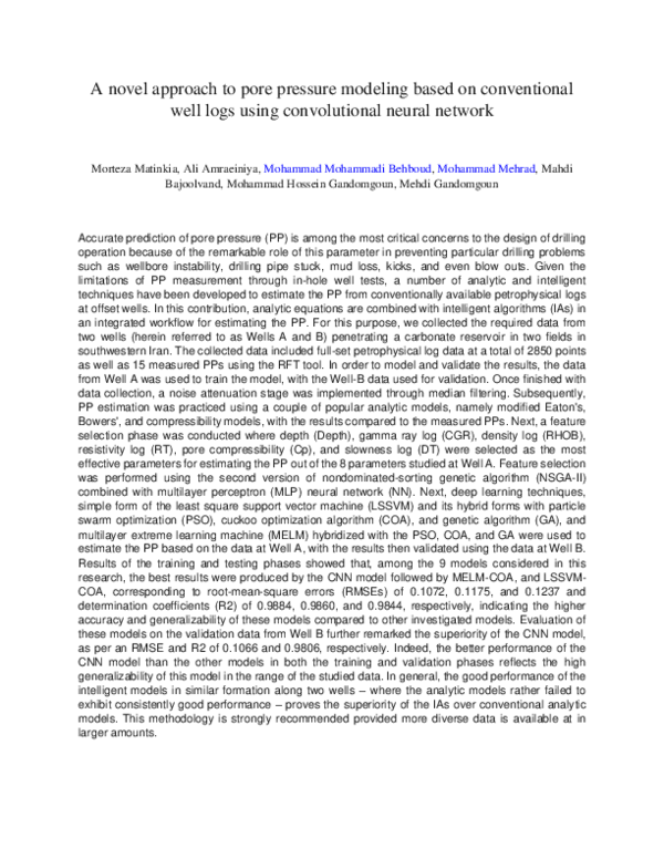 (PDF) A novel approach to pore pressure modeling based on conventional ...