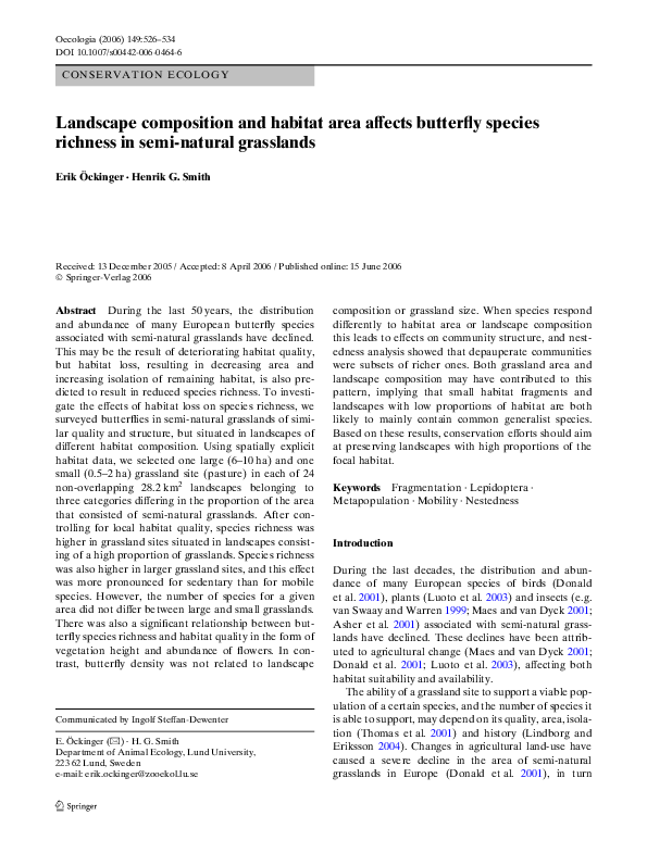 (PDF) Landscape composition and habitat area affects butterfly species ...