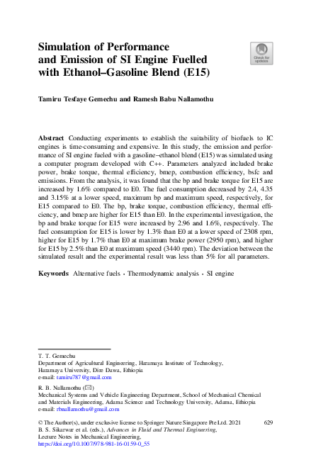 (PDF) Simulation of Performance and Emission of SI Engine Fuelled with ...